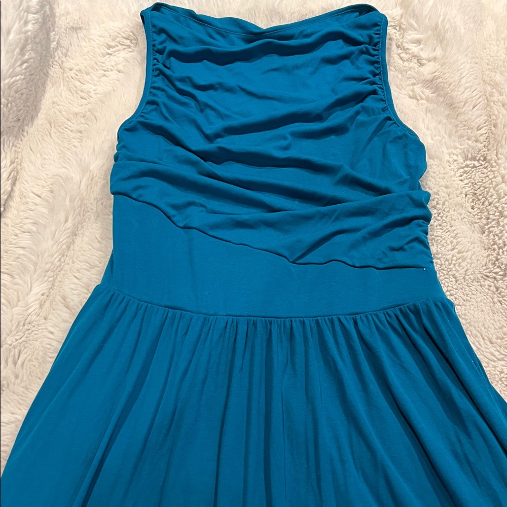 Strapless Teal Blue Jersey Maxi Dress